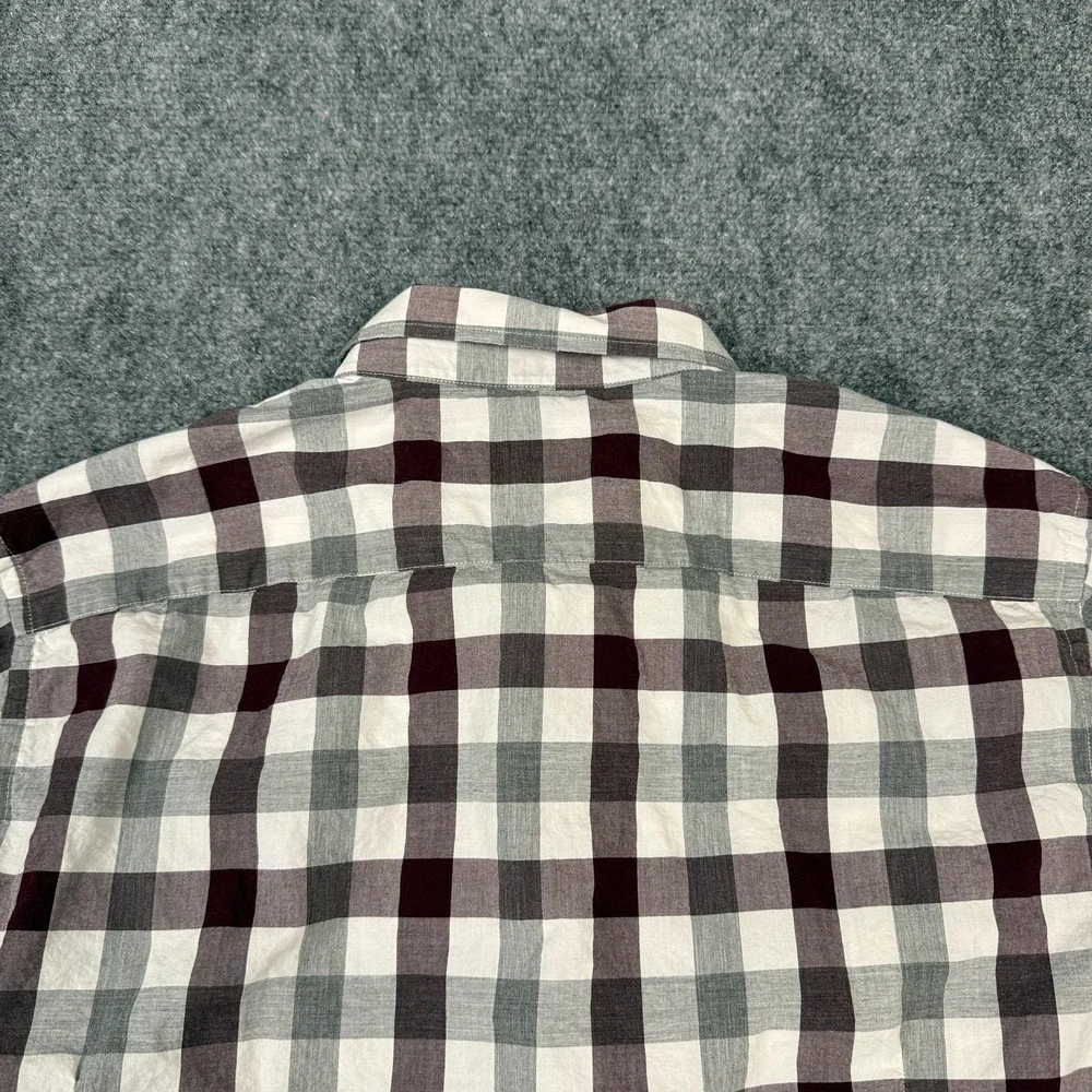 Banana Republic Soft Wash Slim Fit Plaid Button Down Shirt Men's L Burgundy Gray